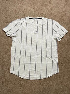 Hollister White and Black Stripes Curved Hem T-Shirt